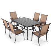Nuu Garden 7-Piece Black Patio Dining Set with Brown Chairs